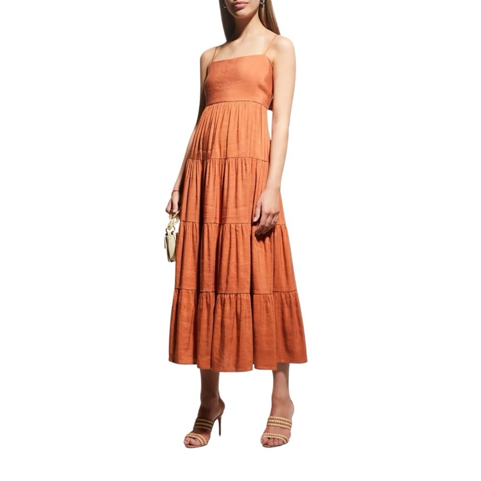 L'agence Spaghetti Strap Linen Blend Midi Dress With Back Cut Out Retails $485
